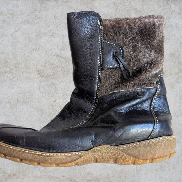 BILODEAU | Leather Winter Ankle Boots With Seal Fur Trim Size 9.5 - Picture 2 of 13